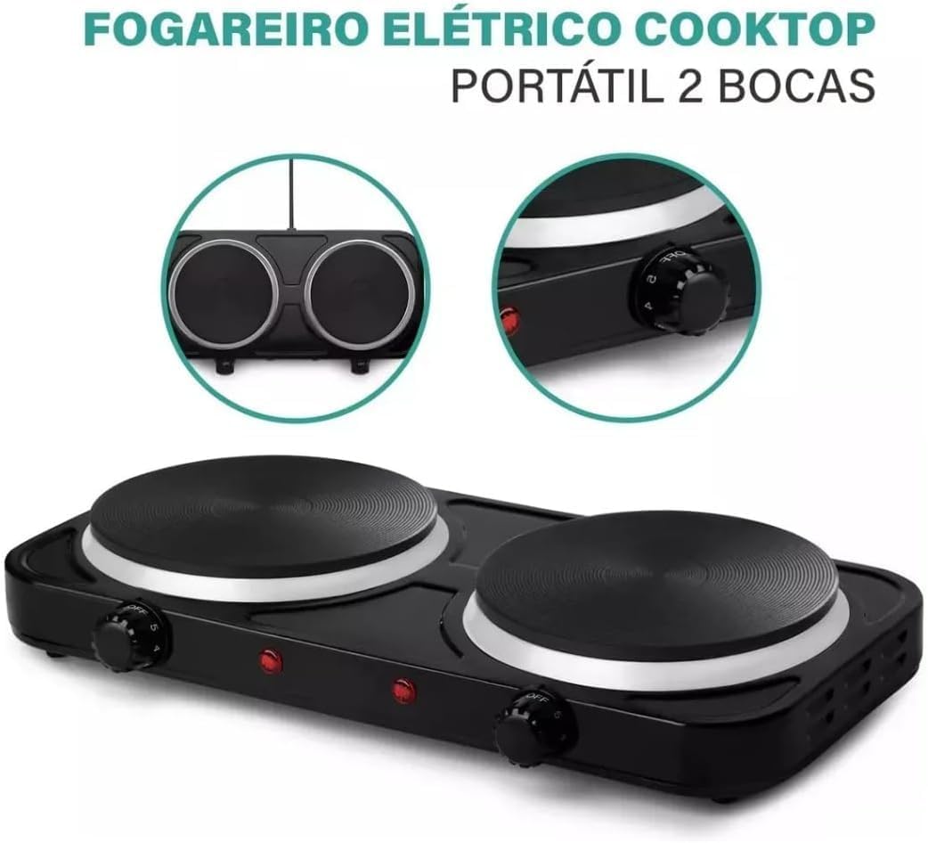 Fogão Elétrico Duplo Por Indução 2 Bocas Portátil 220V, 2000... - Image 4