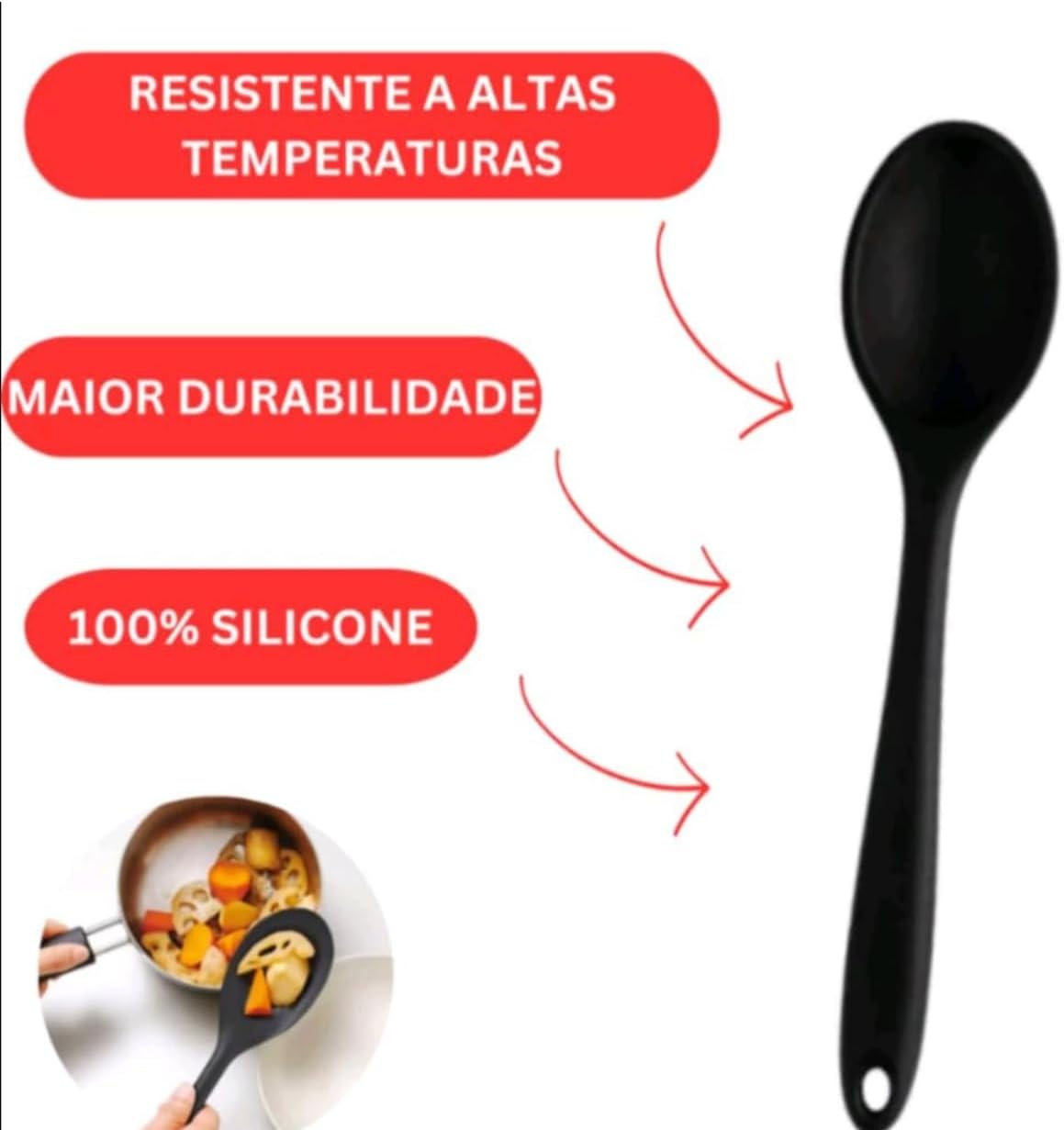 Colher de Silicone Premium Utensílio de Cozinha Durável Perf... - Image 5