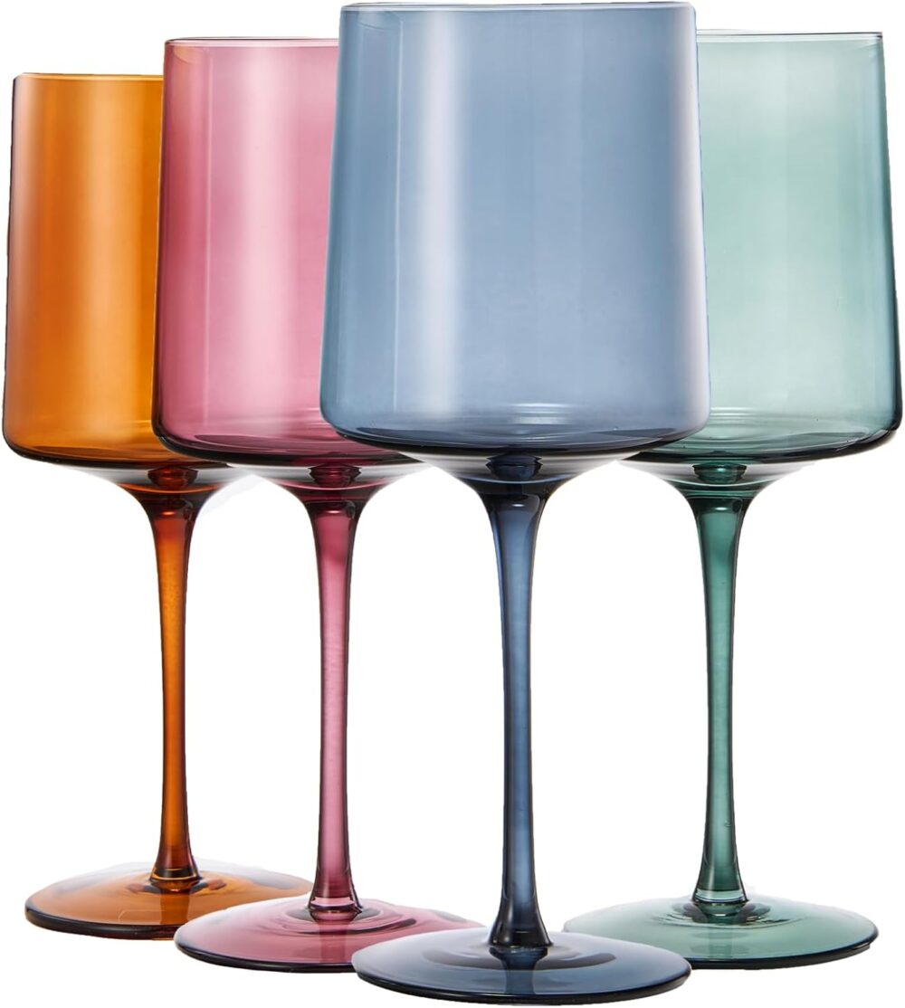 Conjunto de 4 taças de vinho de cristal quadrado colorido pa...