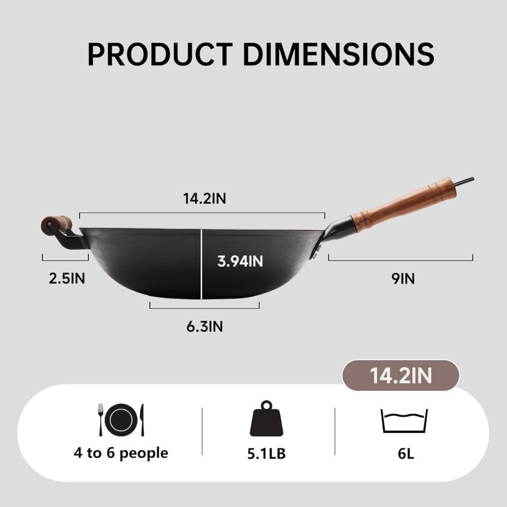 WANGYUANJI Frigideira Wok de ferro fundido grande de 36 cm f... - Image 5