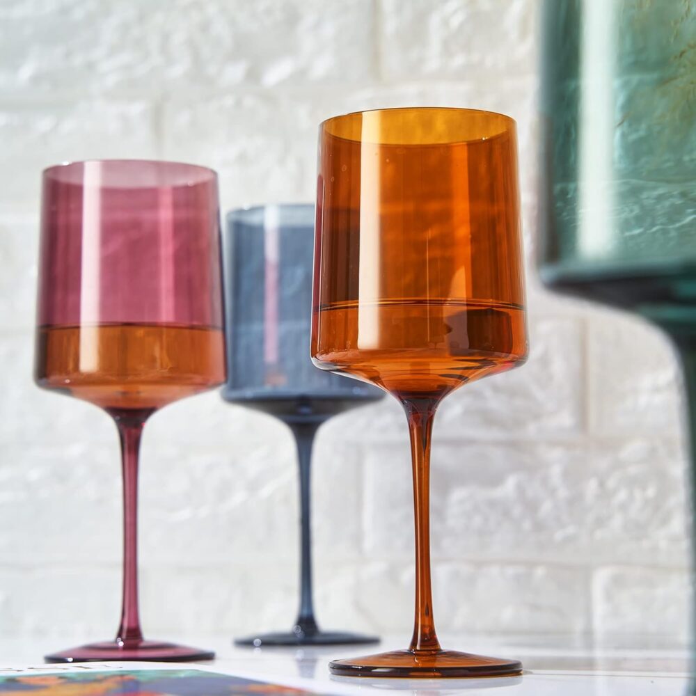 Conjunto de 4 taças de vinho de cristal quadrado colorido pa... - Image 4