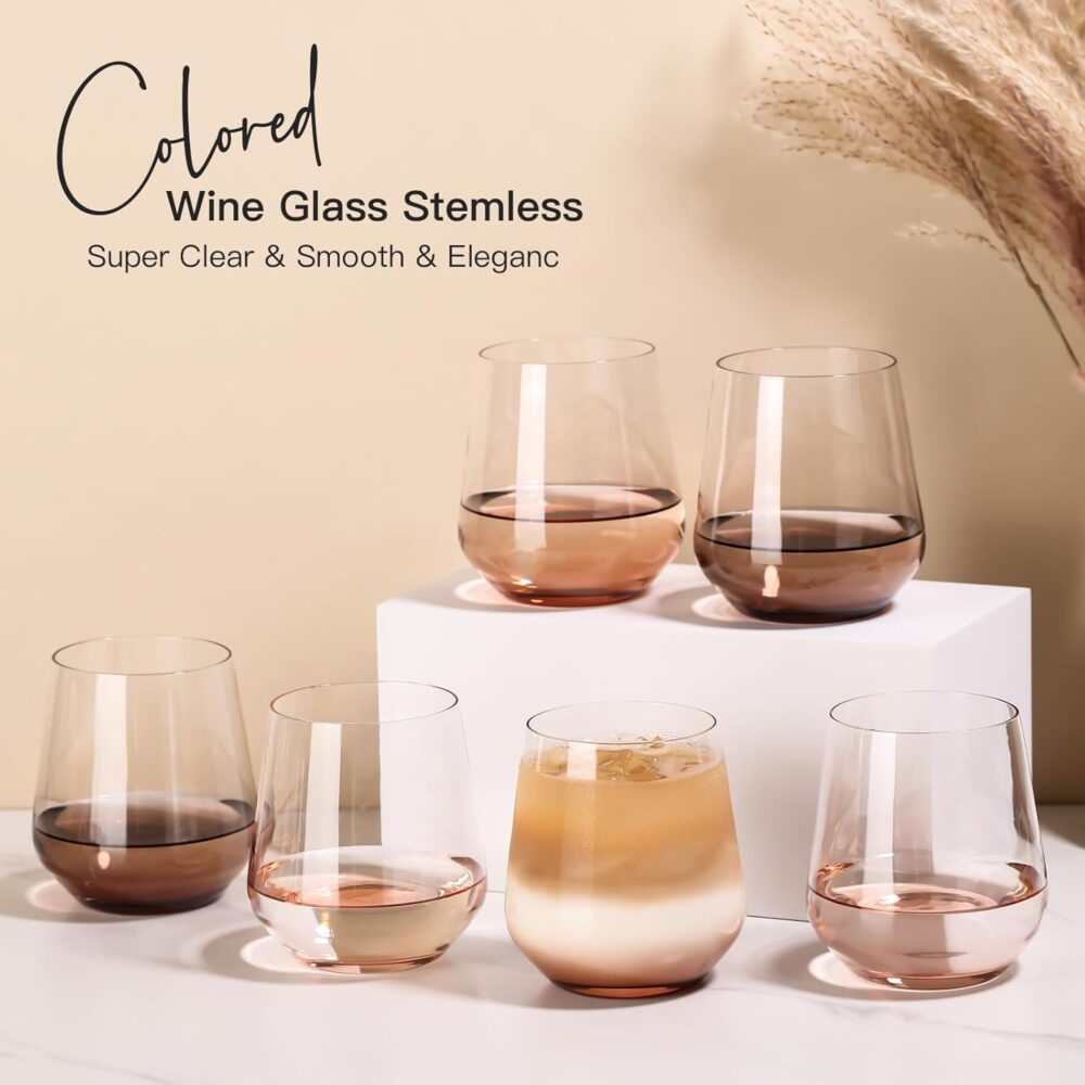 JOVGANK Conjunto de 6 taças de vinho âmbar sem haste - Copos... - Image 7