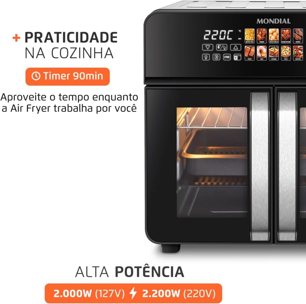 Air Fryer Forno 25L French Door, Mondial, Preto/Inox, 2000W,... | É bom mesmo? Descubra antes de comprar - Image 6