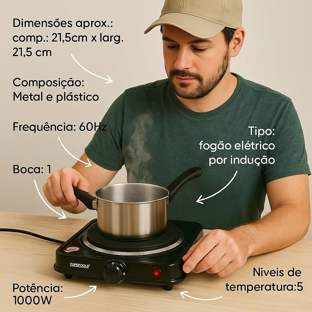 Fogão Cooktop Elétrico Portátil 1 Boca Placa Aquecedor Quent... - Image 5