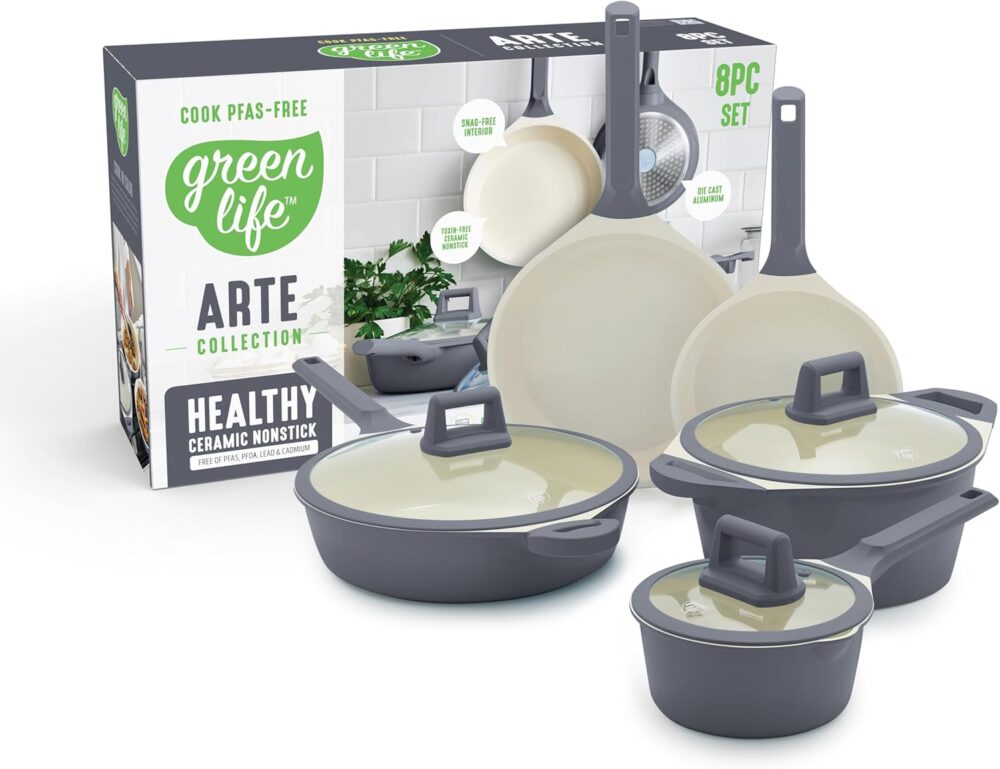GreenLife Conjunto de 8 peças de panelas antiaderentes de ce...