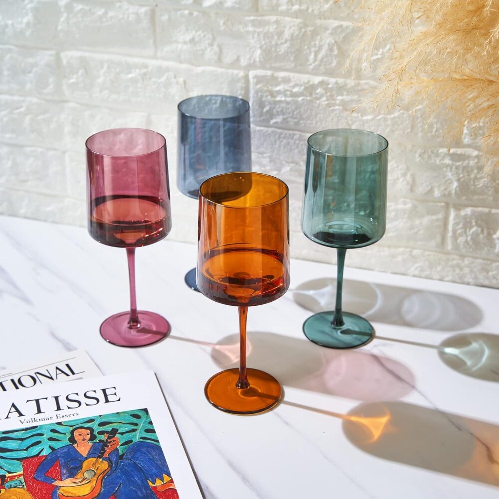 Conjunto de 4 taças de vinho de cristal quadrado colorido pa... - Image 6