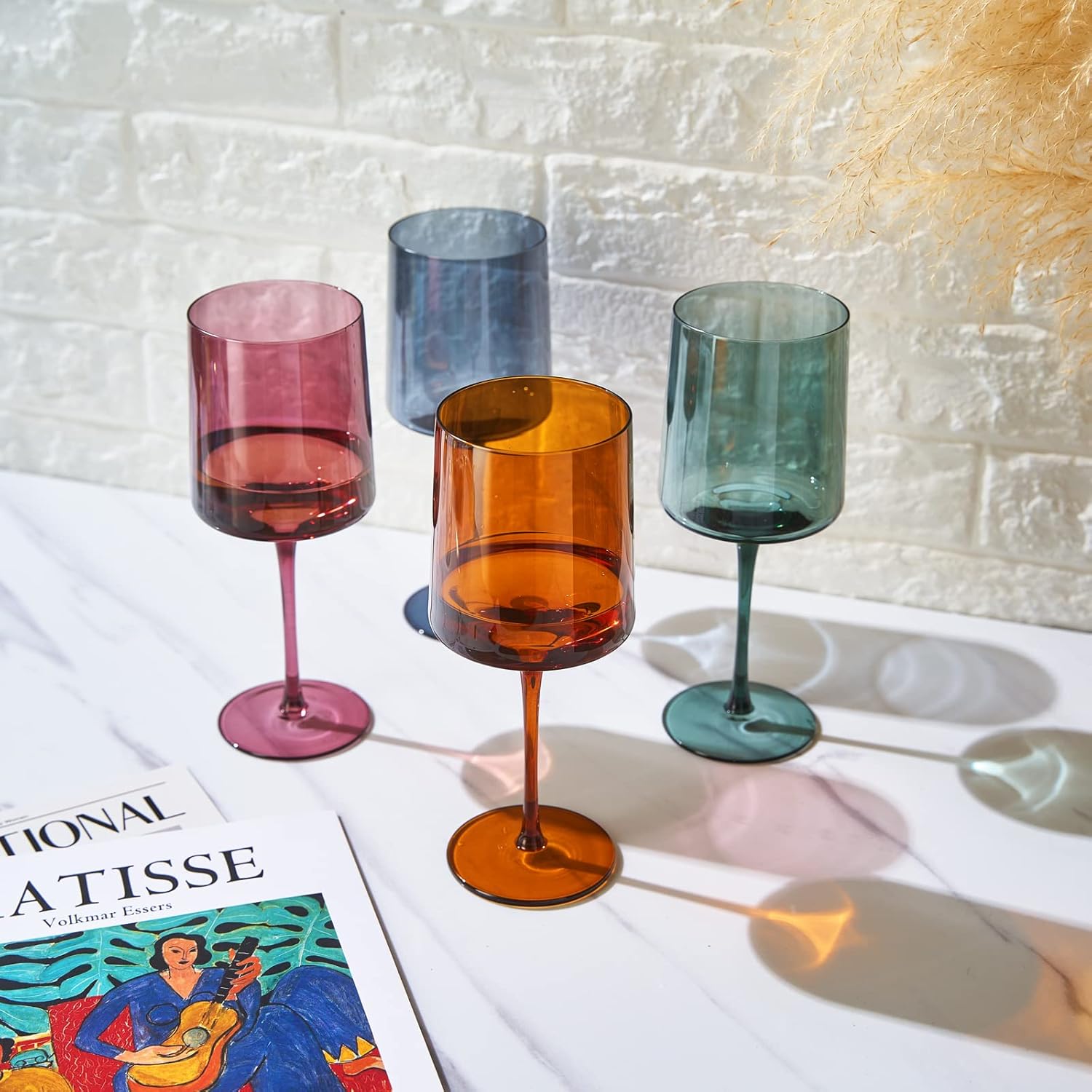 Conjunto de 4 taças de vinho de cristal quadrado colorido pa... - Image 6