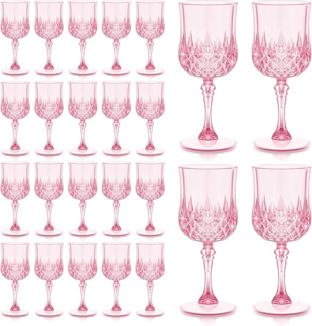 24 peças de taças de vinho rosa, taças descartáveis de plást...