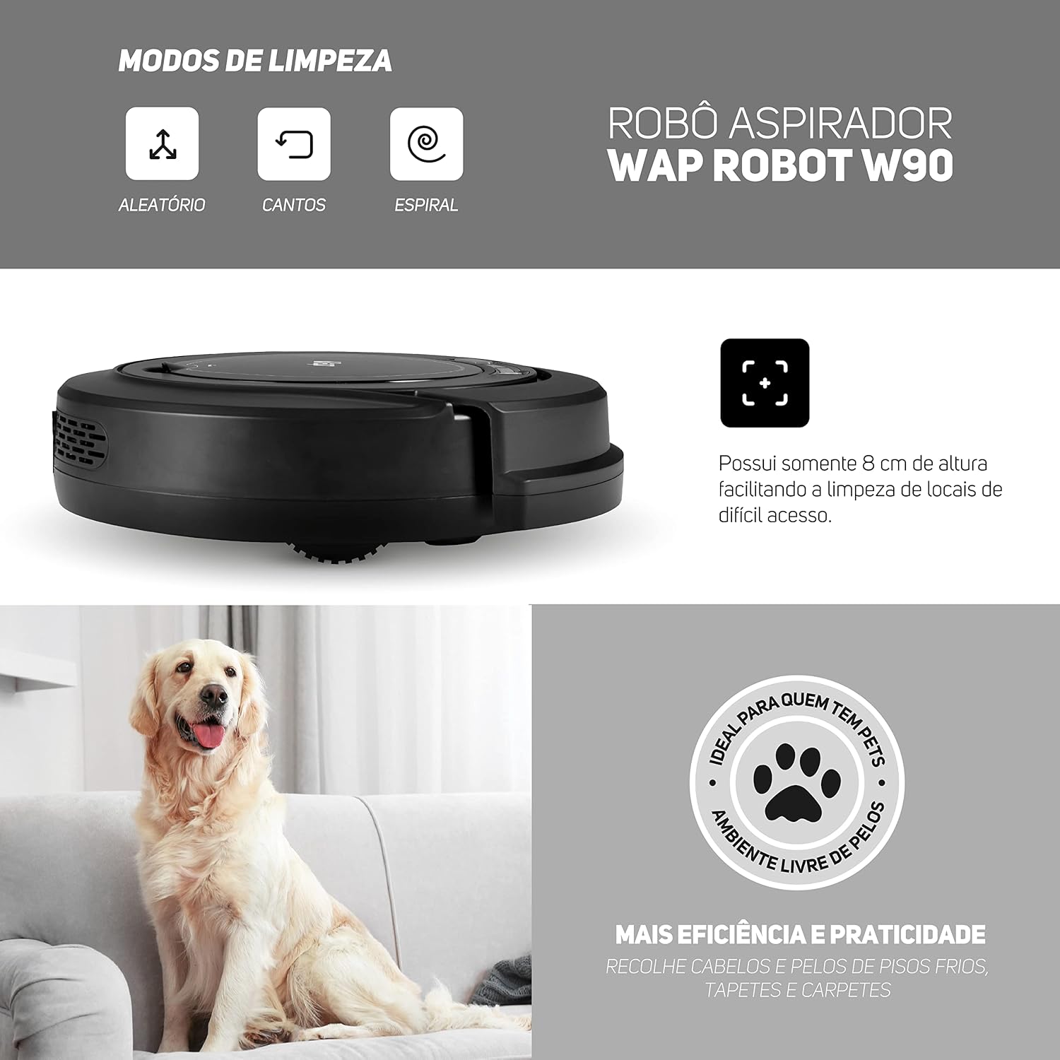WAP Aspirador de Pó Robô ROBOT W90 3 em 1, Automático, 250ml... | É bom mesmo? Descubra antes de comprar - Image 9