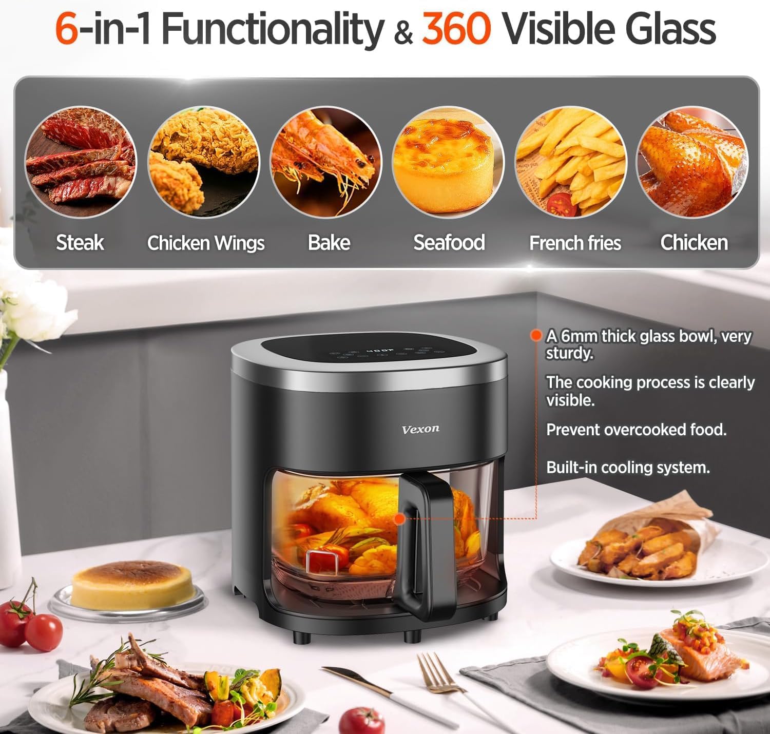 Vexon Fritadeira De Ar Vidro, 4,5 Qt Com Visor, Frita, Assa,... | É bom mesmo? Descubra antes de comprar - Image 4