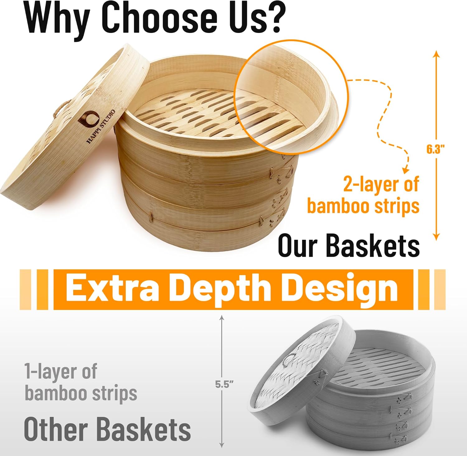 HAPPI STUDIO Vaporizador de bambu, 25 cm, vaporizador de ali... - Image 2