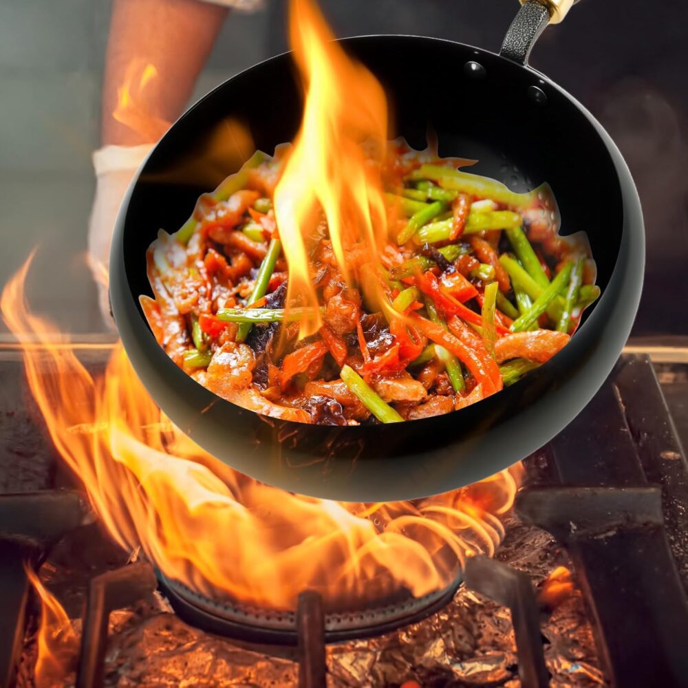 Frigideira wok de aço carbono não revestida com tampa de mad... - Image 8