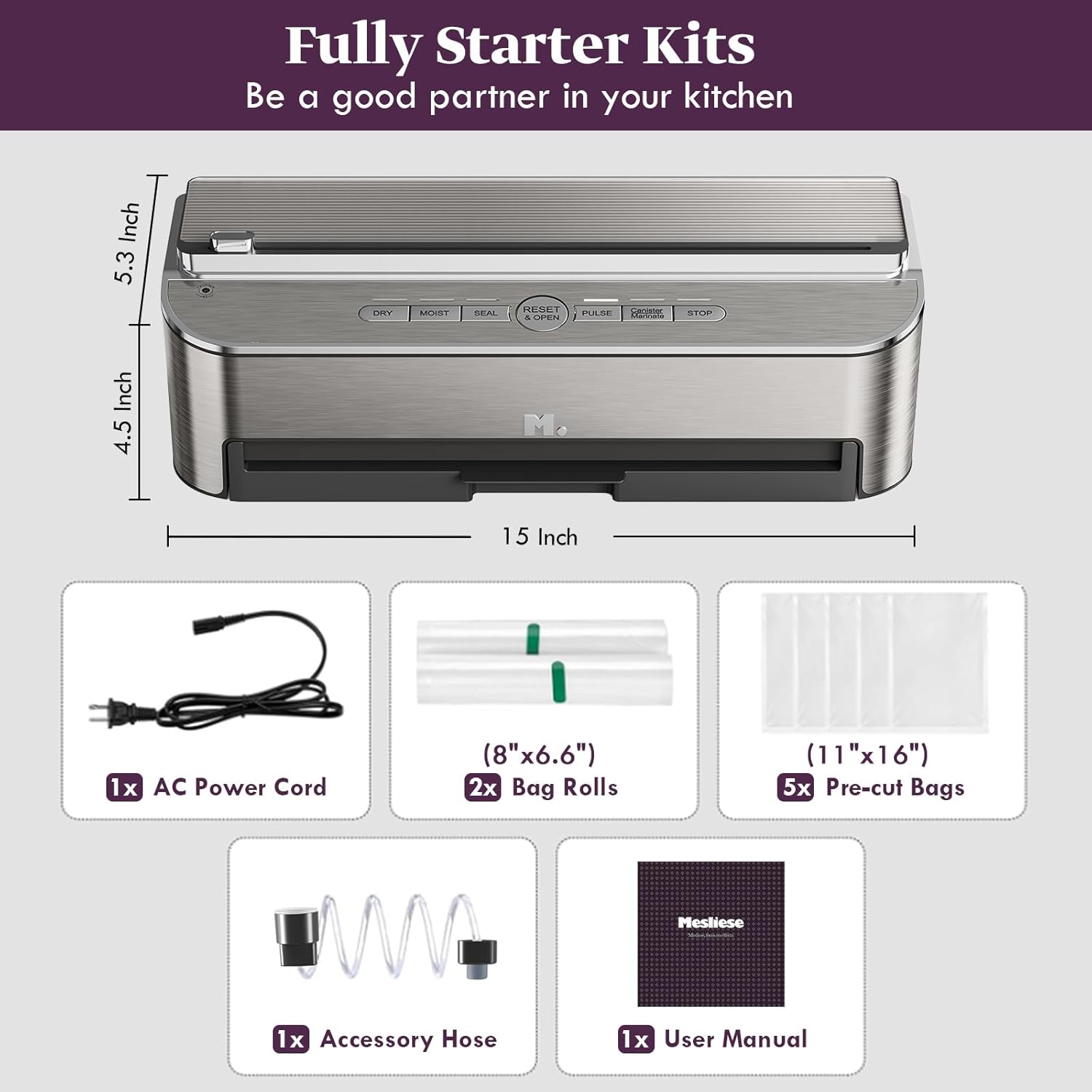 Mesliese Máquina seladora a vácuo, seladora automática de al... - Image 9