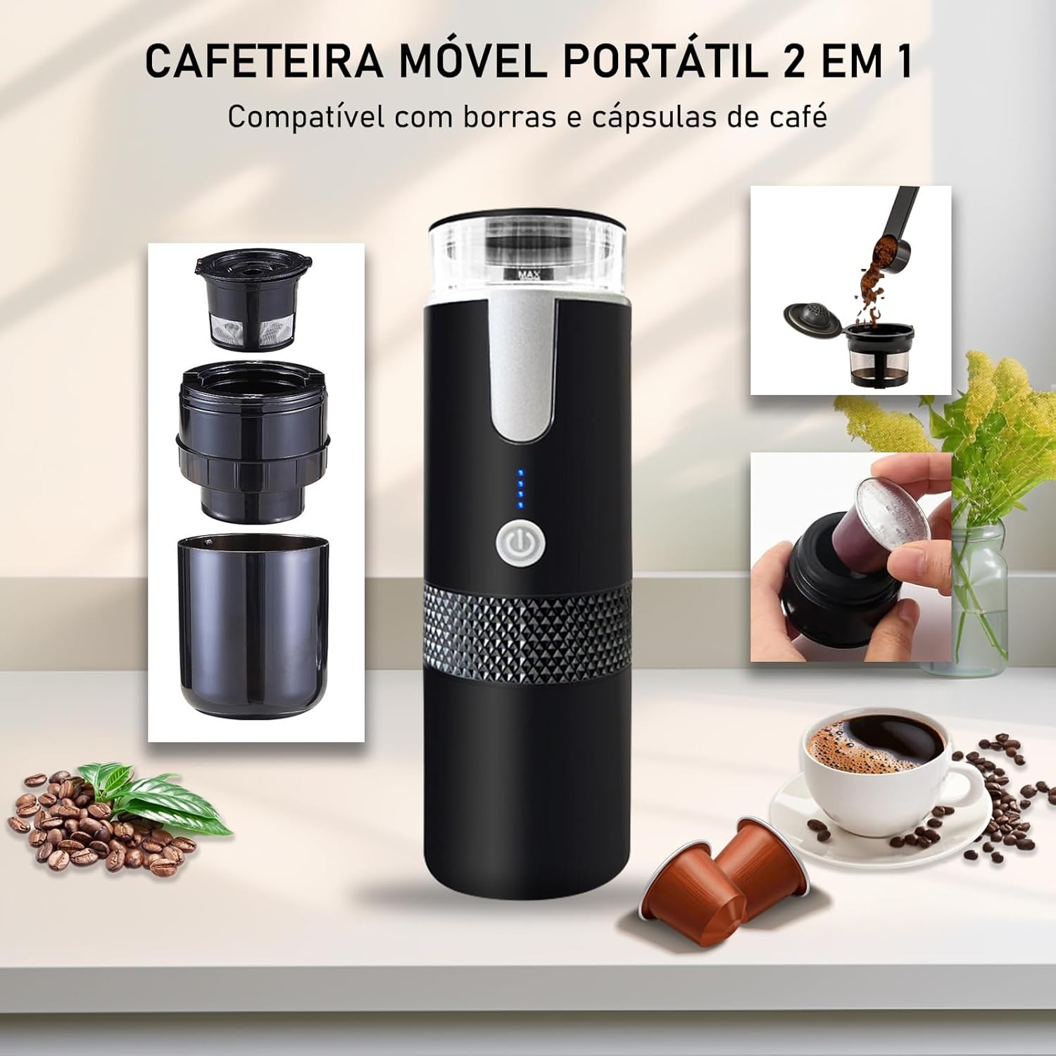 MáQuina de Café Portátil 2-Em-1 (Cápsulas + Moído), MáQuina ... - Image 2