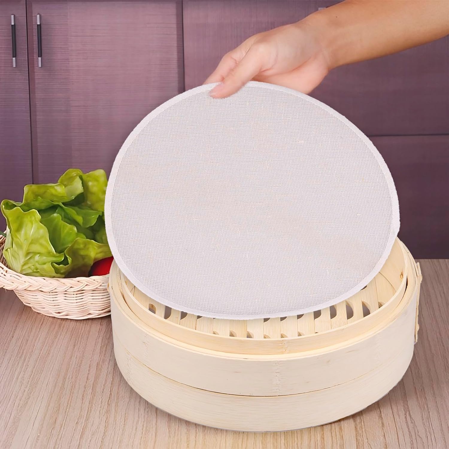 QENWKXZ Cesta de bambu para vaporizador de 1/2 camadas, feit... - Image 8