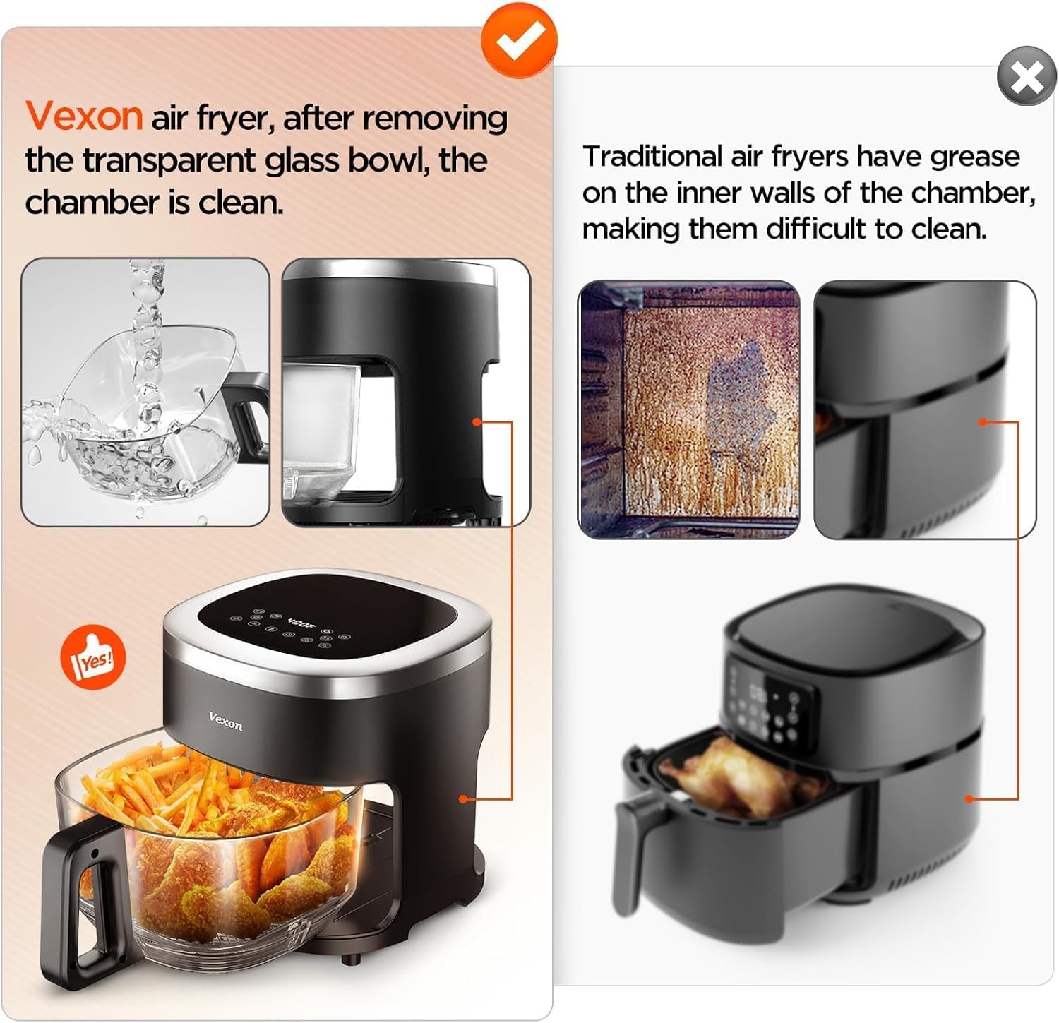 Vexon Fritadeira De Ar Vidro, 4,5 Qt Com Visor, Frita, Assa,... | É bom mesmo? Descubra antes de comprar - Image 2