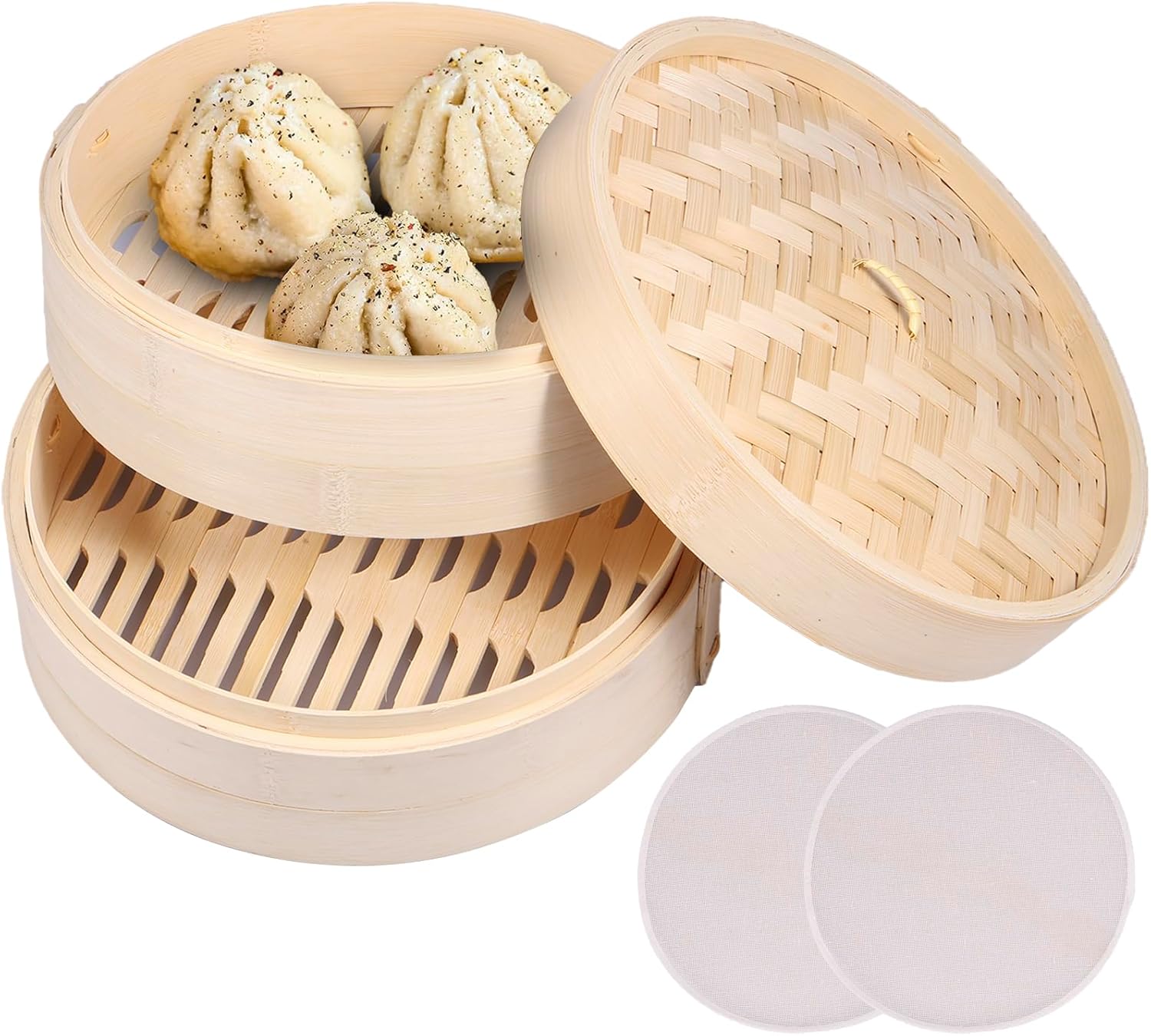 QENWKXZ Cesta de bambu para vaporizador de 1/2 camadas, feit... - Image 7