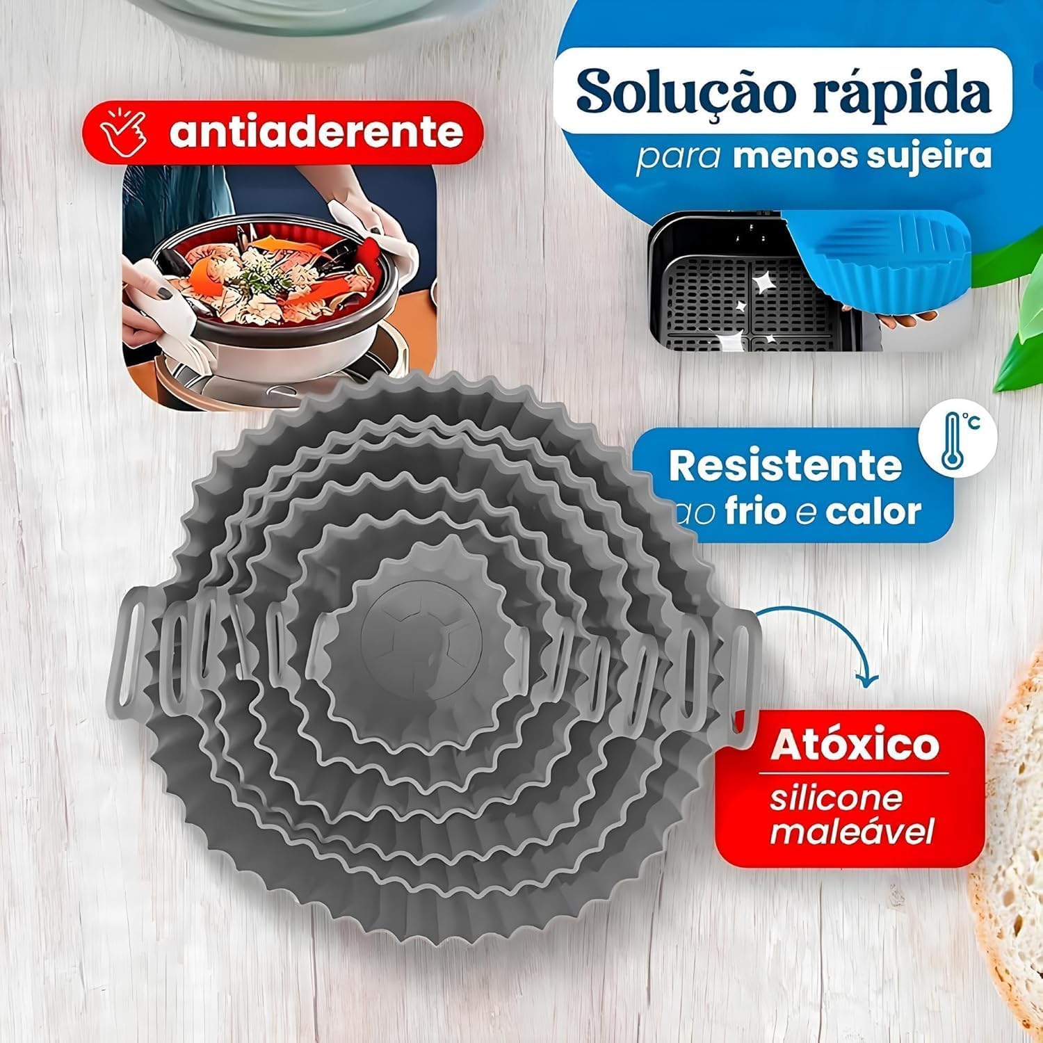 Kit 6 Formas de Silicone Reutilisáveis Redonda para Air Frye... | É bom mesmo? Descubra antes de comprar - Image 5