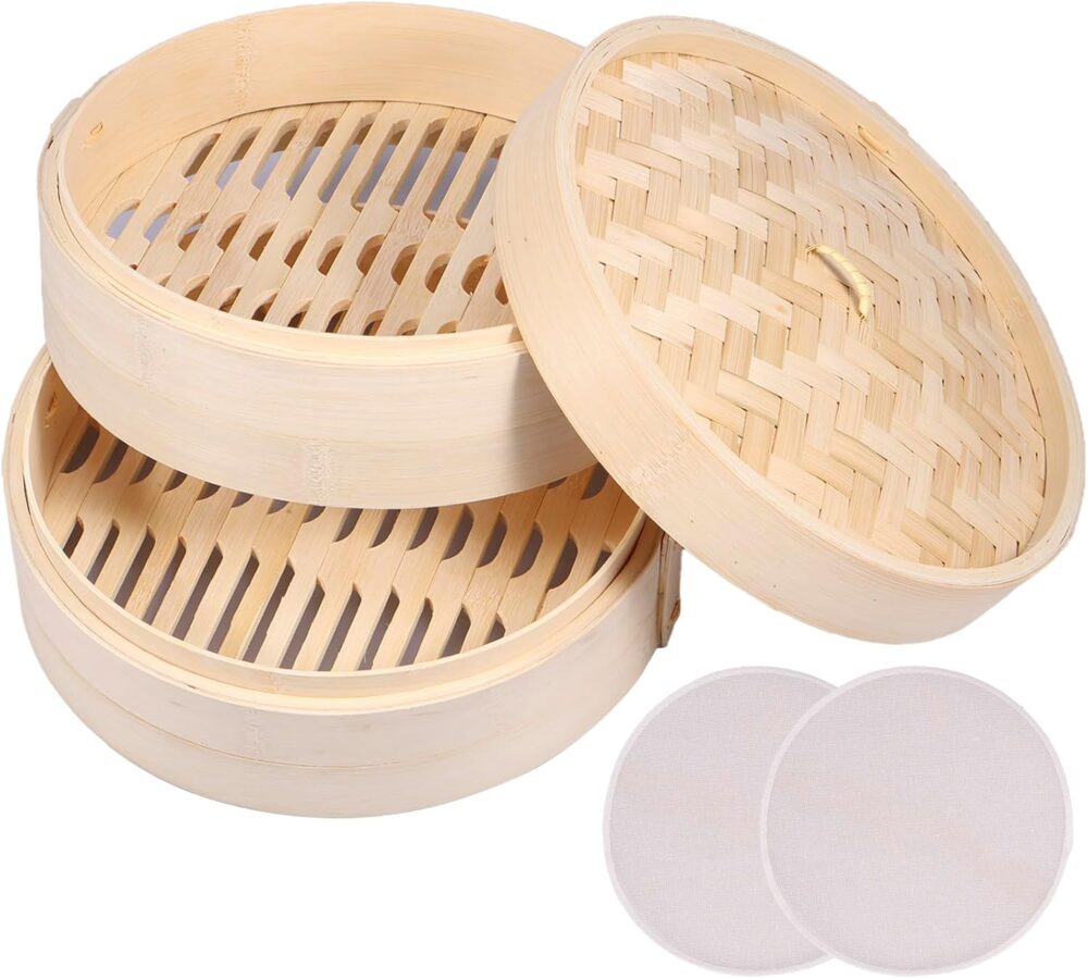 QENWKXZ Cesta de bambu para vaporizador de 1/2 camadas, feit... - Image 6