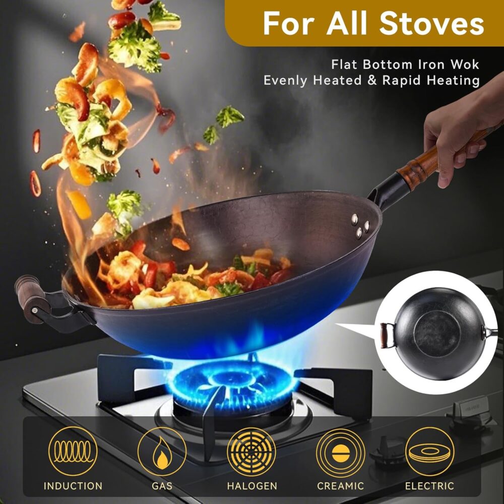 WANGYUANJI Frigideira Wok de ferro fundido grande de 36 cm f... - Image 3