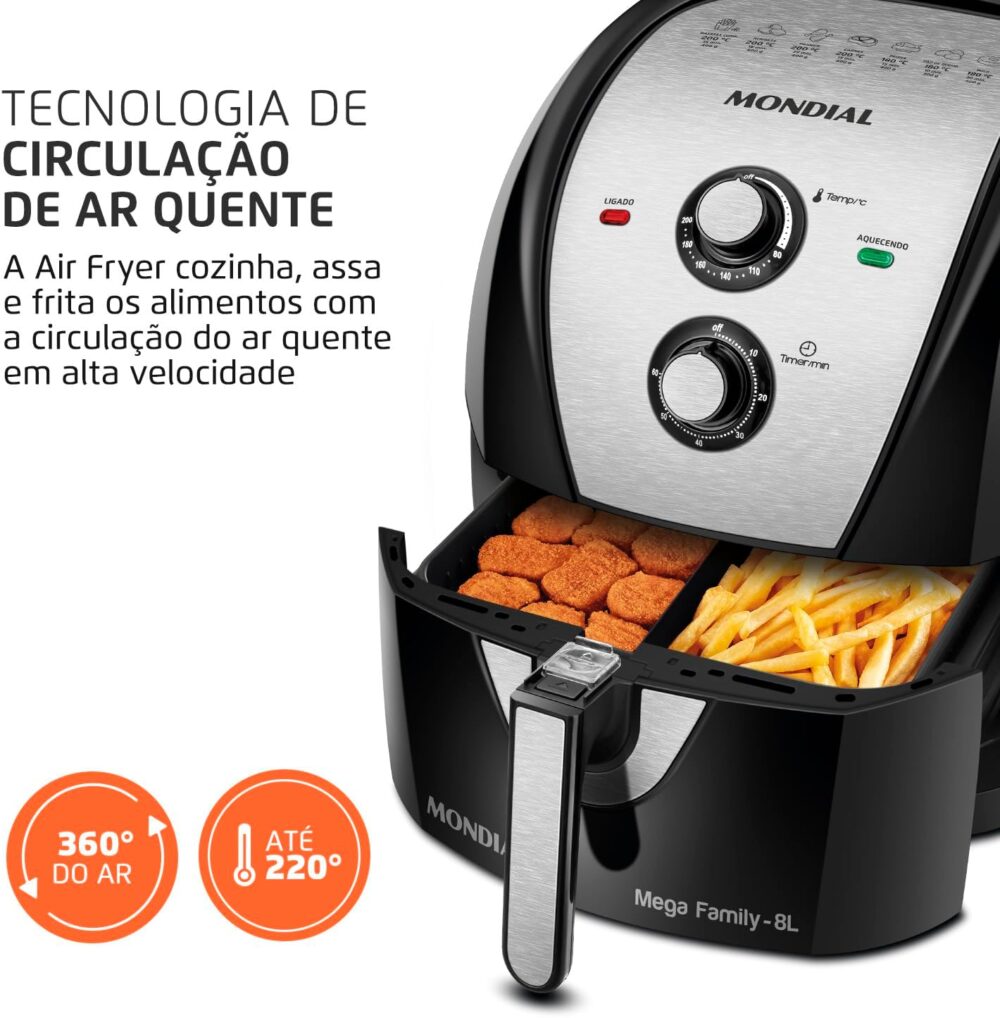 Fritadeira Sem Óleo Air Fryer 8L, Mondial, Preto/Inox, 1900W... | É bom mesmo? Descubra antes de comprar - Image 6