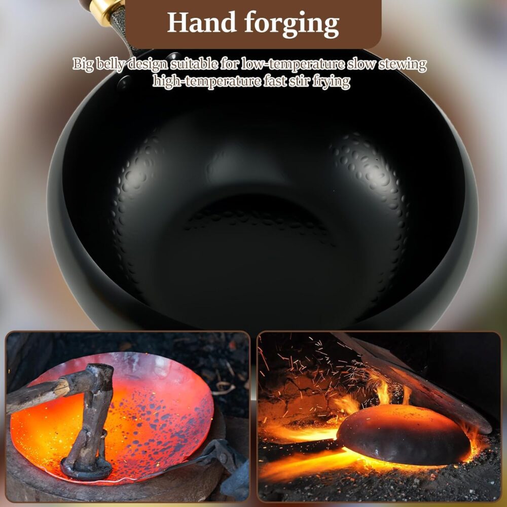 Frigideira wok de aço carbono não revestida com tampa de mad... - Image 3