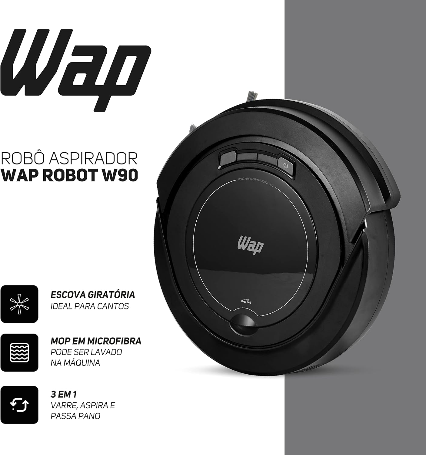 WAP Aspirador de Pó Robô ROBOT W90 3 em 1, Automático, 250ml... | É bom mesmo? Descubra antes de comprar - Image 6