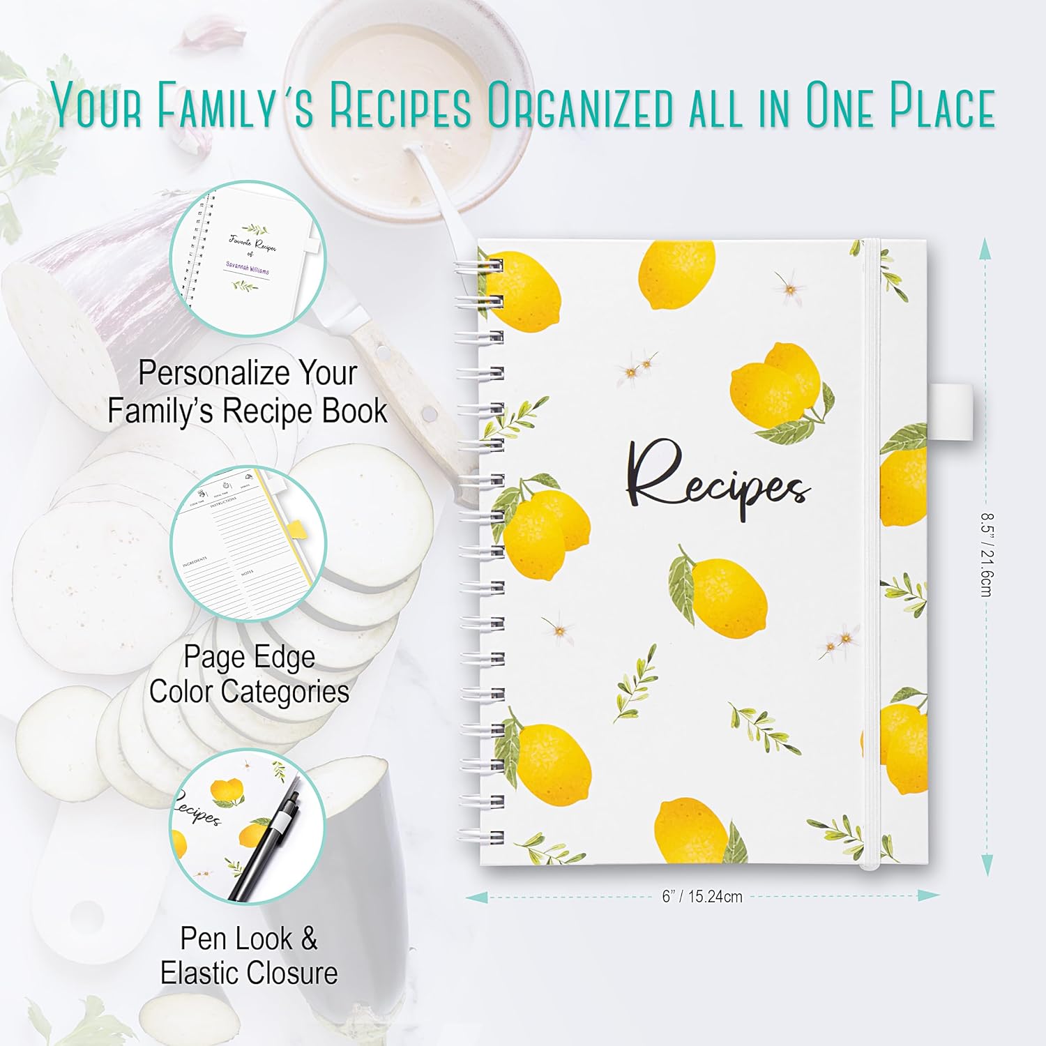OUTSHINE Fichário de receitas de capa dura de 6 x 9 limões, ... - Image 2