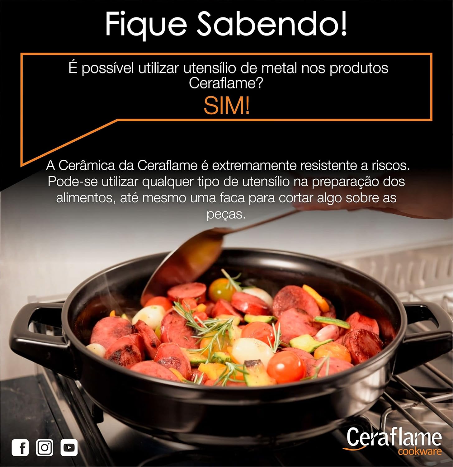 Panela em Cerâmica Duo 28cm 6L Ceraflame Cookware - Preto - Image 4