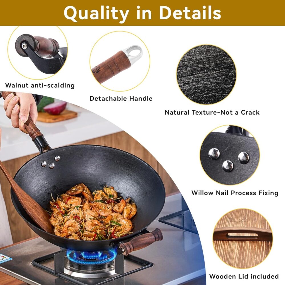 WANGYUANJI Frigideira Wok de ferro fundido grande de 36 cm f... - Image 4