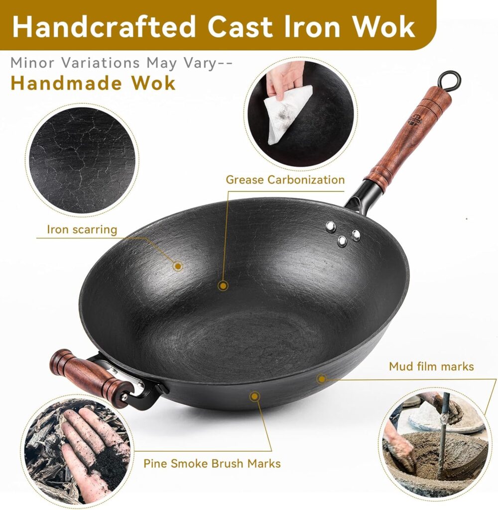 WANGYUANJI Frigideira Wok de ferro fundido grande de 36 cm f... - Image 6