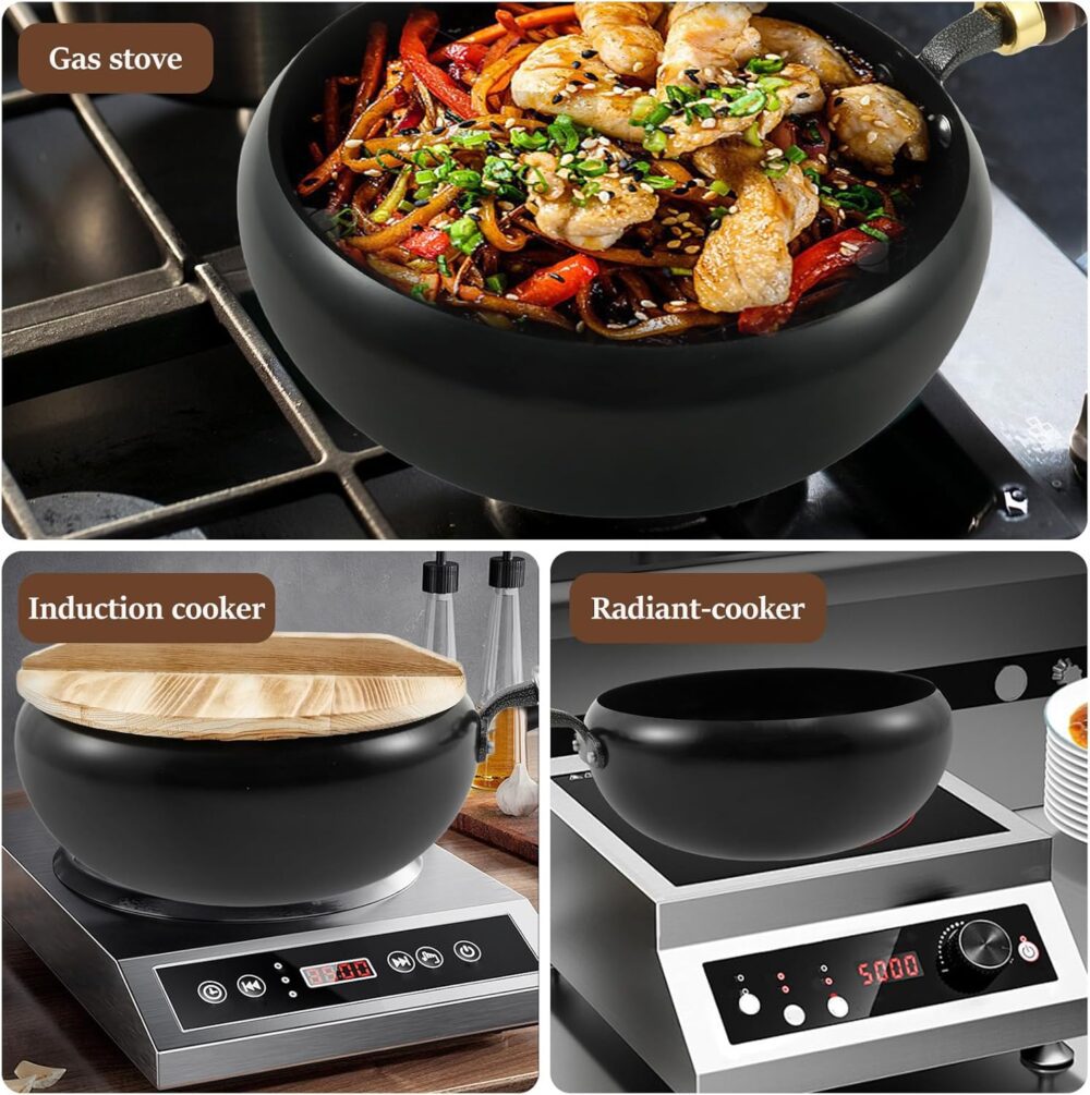 Frigideira wok de aço carbono não revestida com tampa de mad... - Image 6