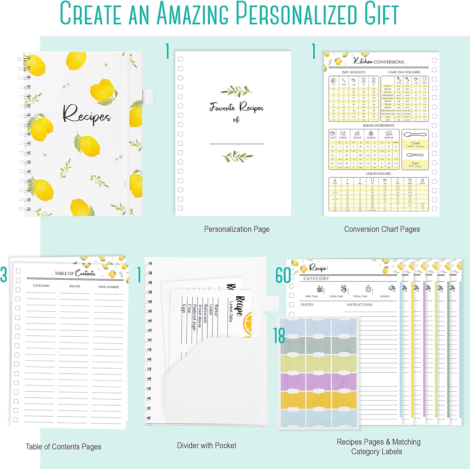 OUTSHINE Fichário de receitas de capa dura de 6 x 9 limões, ... - Image 5