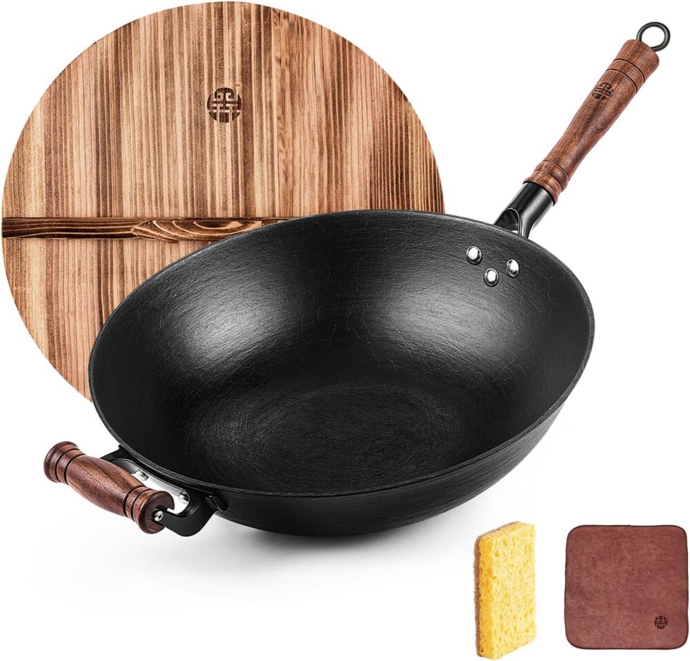 WANGYUANJI Frigideira Wok de ferro fundido grande de 36 cm f...