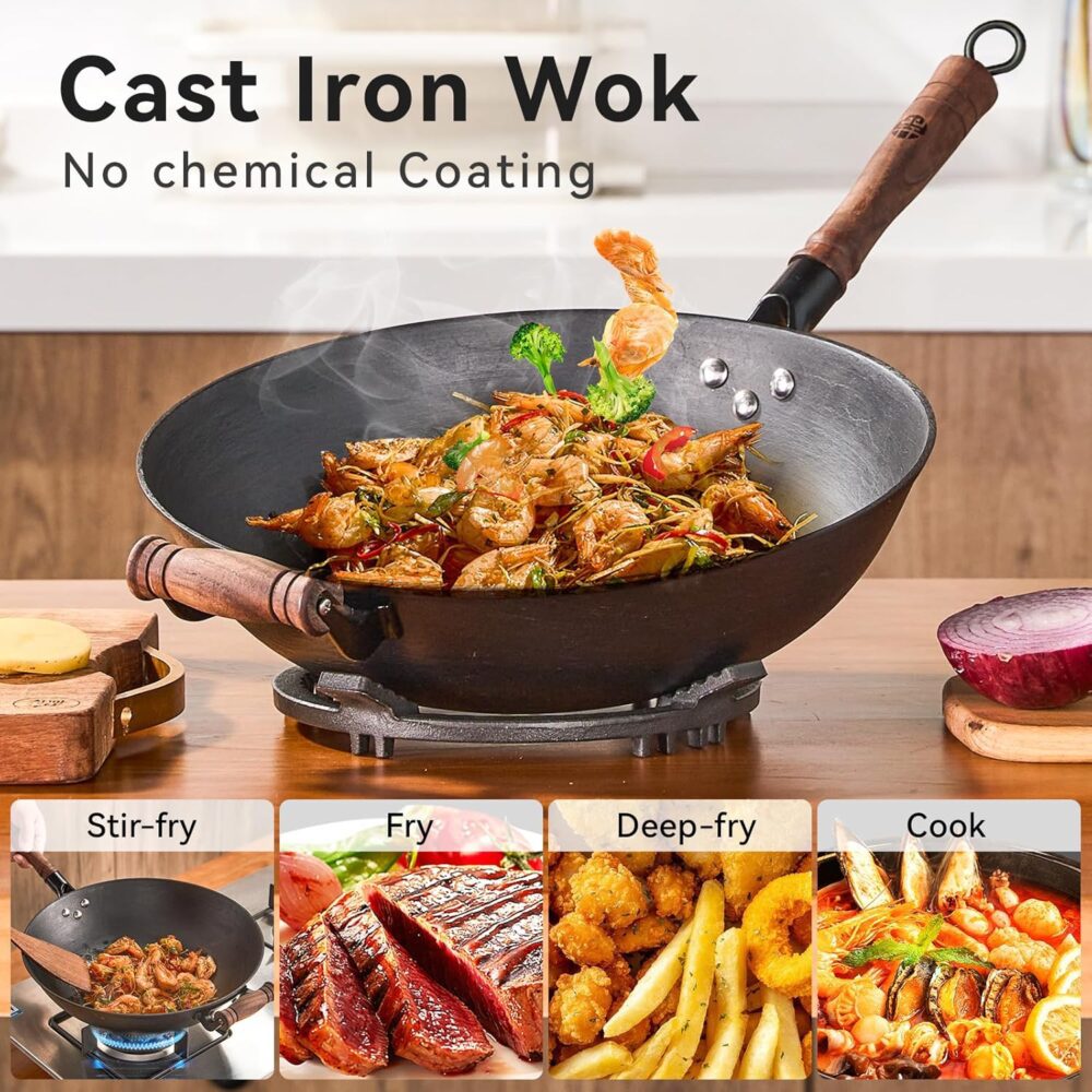 WANGYUANJI Frigideira Wok de ferro fundido grande de 36 cm f... - Image 2