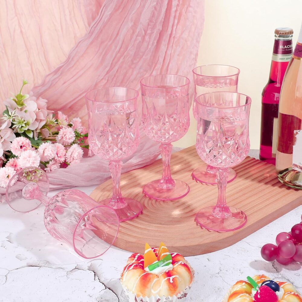 24 peças de taças de vinho rosa, taças descartáveis de plást... - Image 4