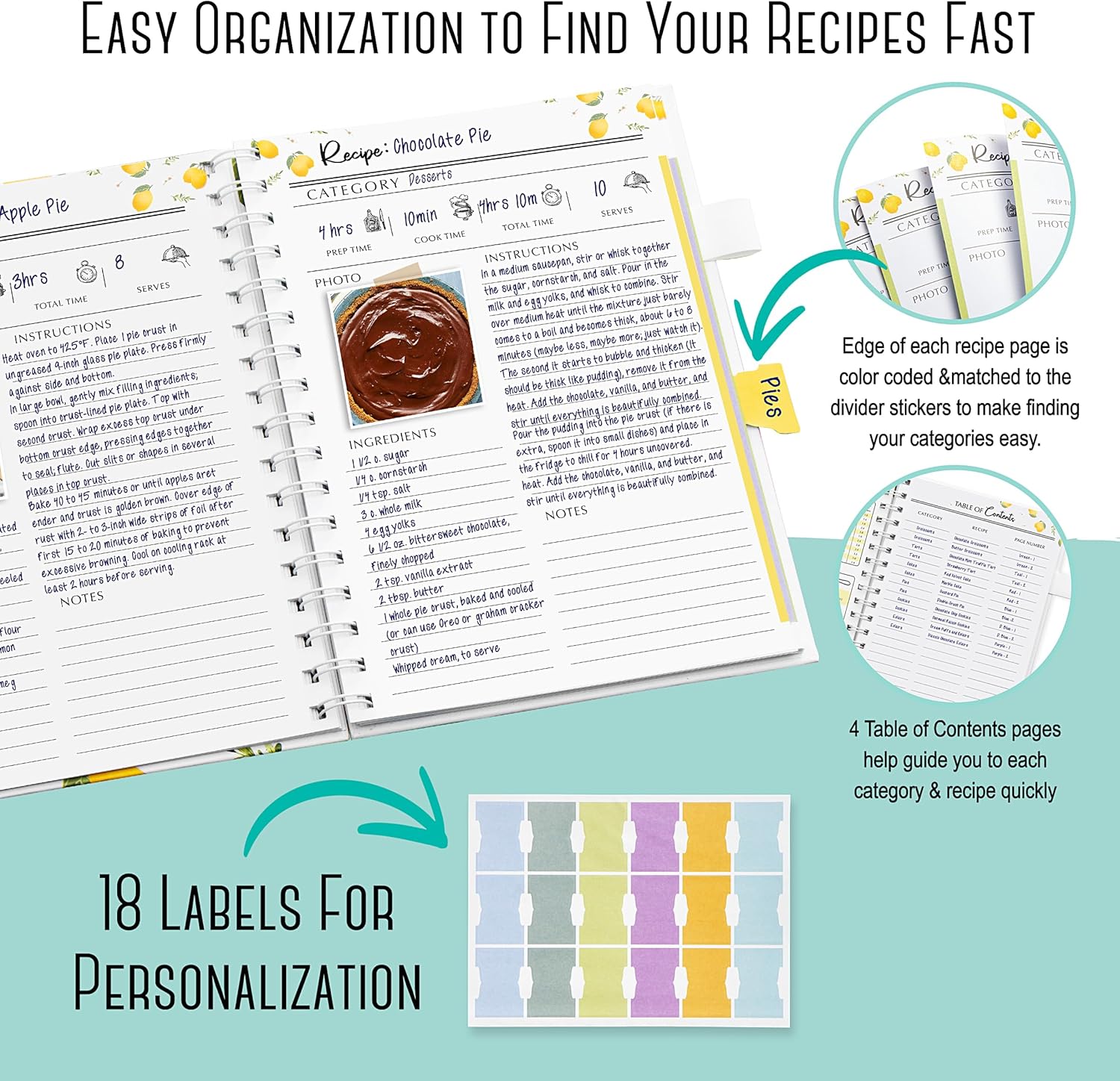 OUTSHINE Fichário de receitas de capa dura de 6 x 9 limões, ... - Image 3