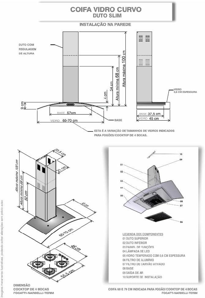 Coifa Nardelli de Parede Clean Vidro Curvo Black 70cm - Image 2