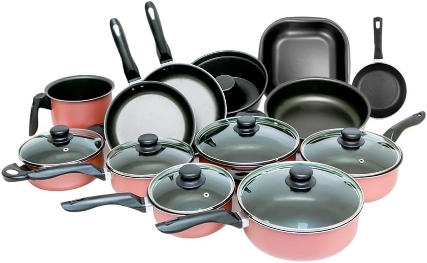 Conjunto Panelas 13 Peças Antiaderente Tampa Vidro(Rose)