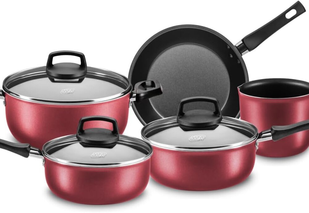 Conjunto de Panelas safira Antiaderente, 5 Peças, Vermelho C...