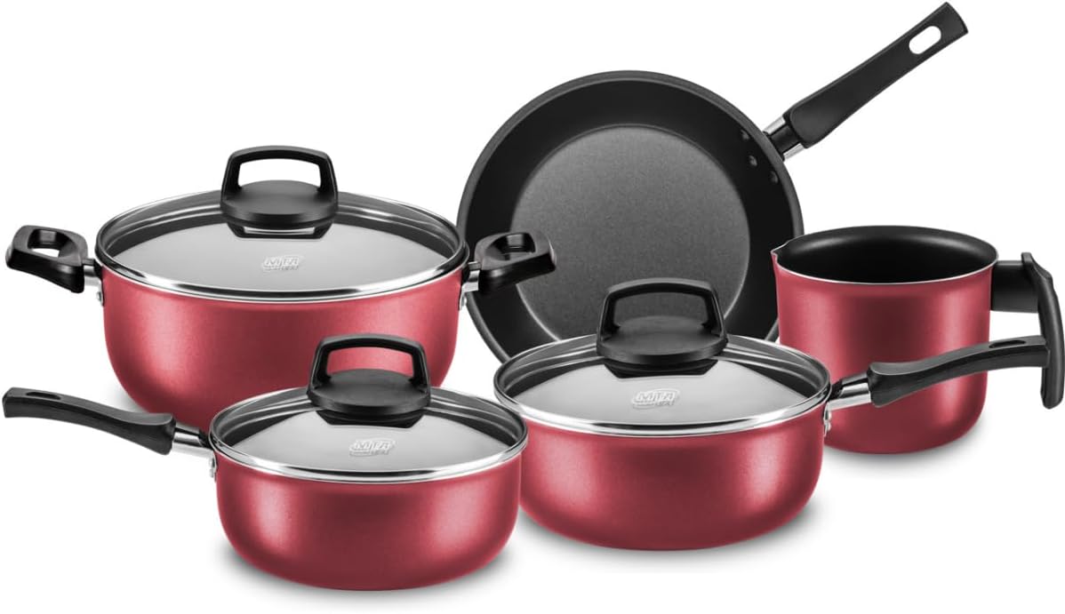 Conjunto de Panelas safira Antiaderente, 5 Peças, Vermelho C...