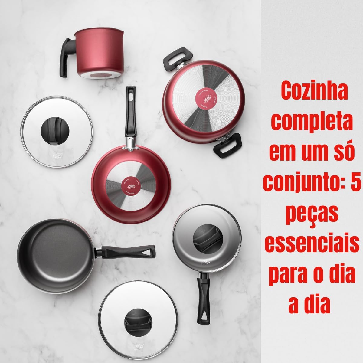 Conjunto de Panelas safira Antiaderente, 5 Peças, Vermelho C... - Image 8