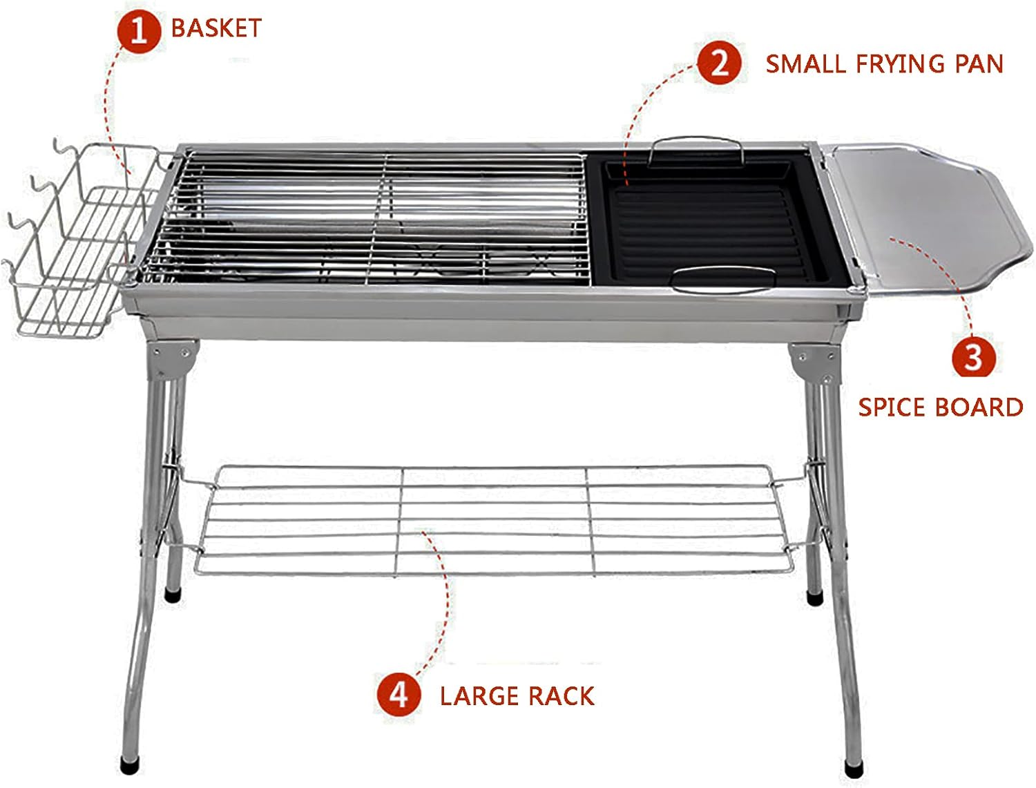 Grelha a carvão churrasqueira aço inoxidável churrasco fumad... - Image 4