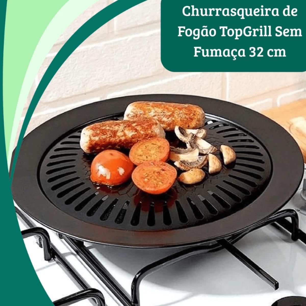 Churrasqueira de Fogão Sem Fumaça, 32 cm, Preta - Image 2
