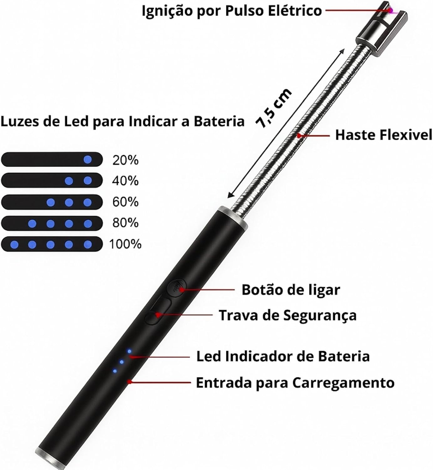Isqueiro Acendedor Elétrico Recarregável USB para Fogão, Vel... - Image 5