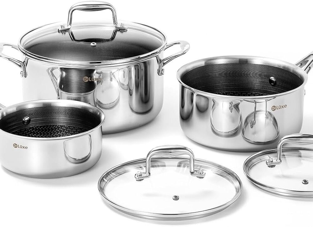 DELUXE Conjunto de panelas híbridas antiaderentes de 6 peças...