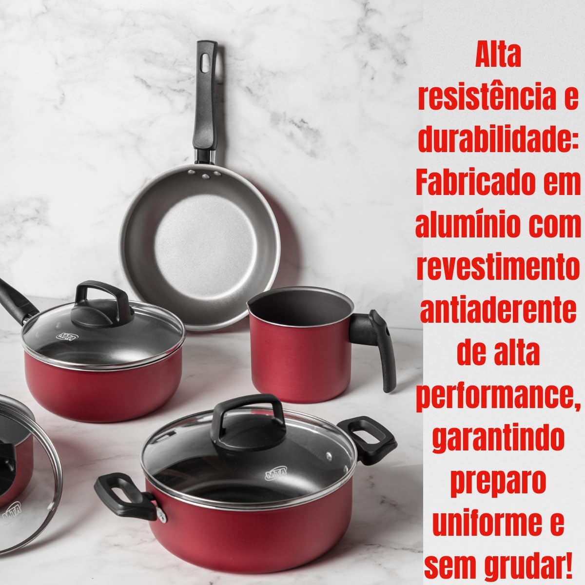 Conjunto de Panelas safira Antiaderente, 5 Peças, Vermelho C... - Image 9