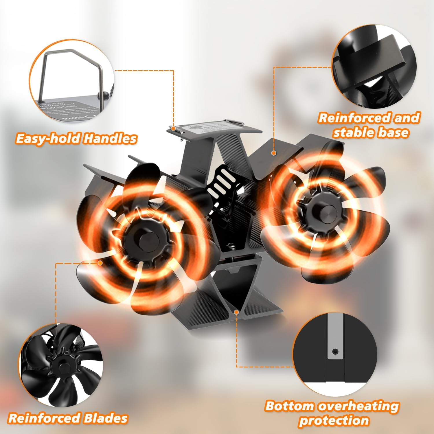 Ventilador fogão lenha ventiladores para chaminés com 12 pás... - Image 3