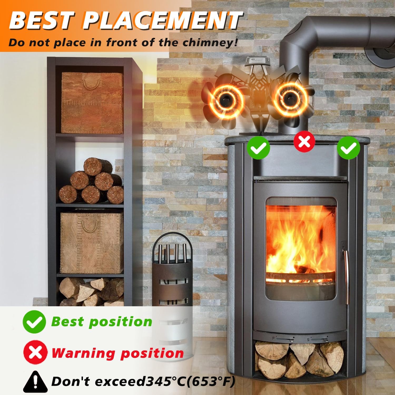 Ventilador fogão lenha ventiladores para chaminés com 12 pás... - Image 4