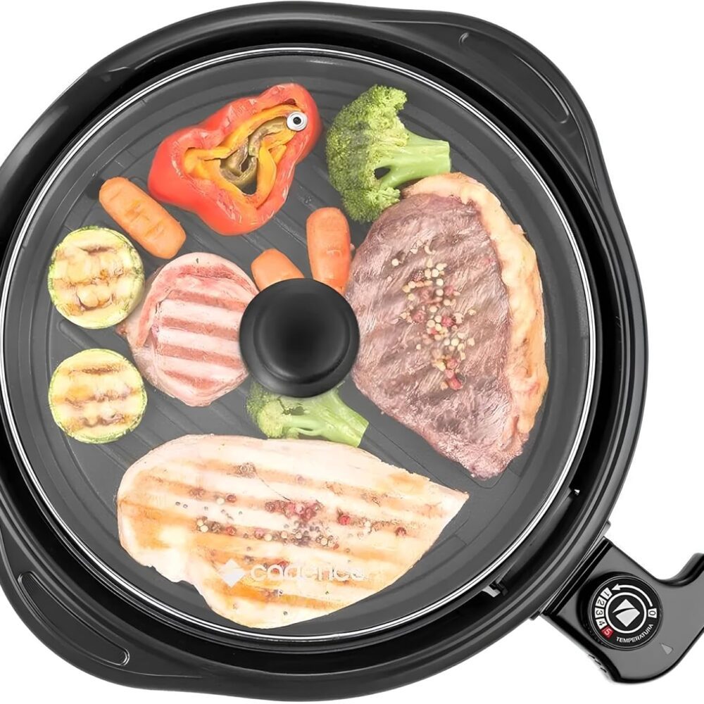 Grill Elétrico Redondo Premium, Preto, Antiaderente, Com Tam...